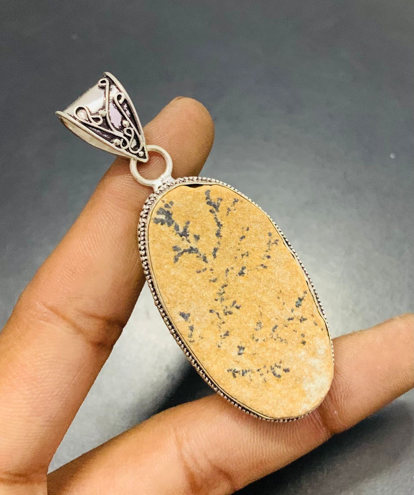 German Dendrite Gemstone 925 Sterling Silver Handmade Pendant Jewelry Gift For