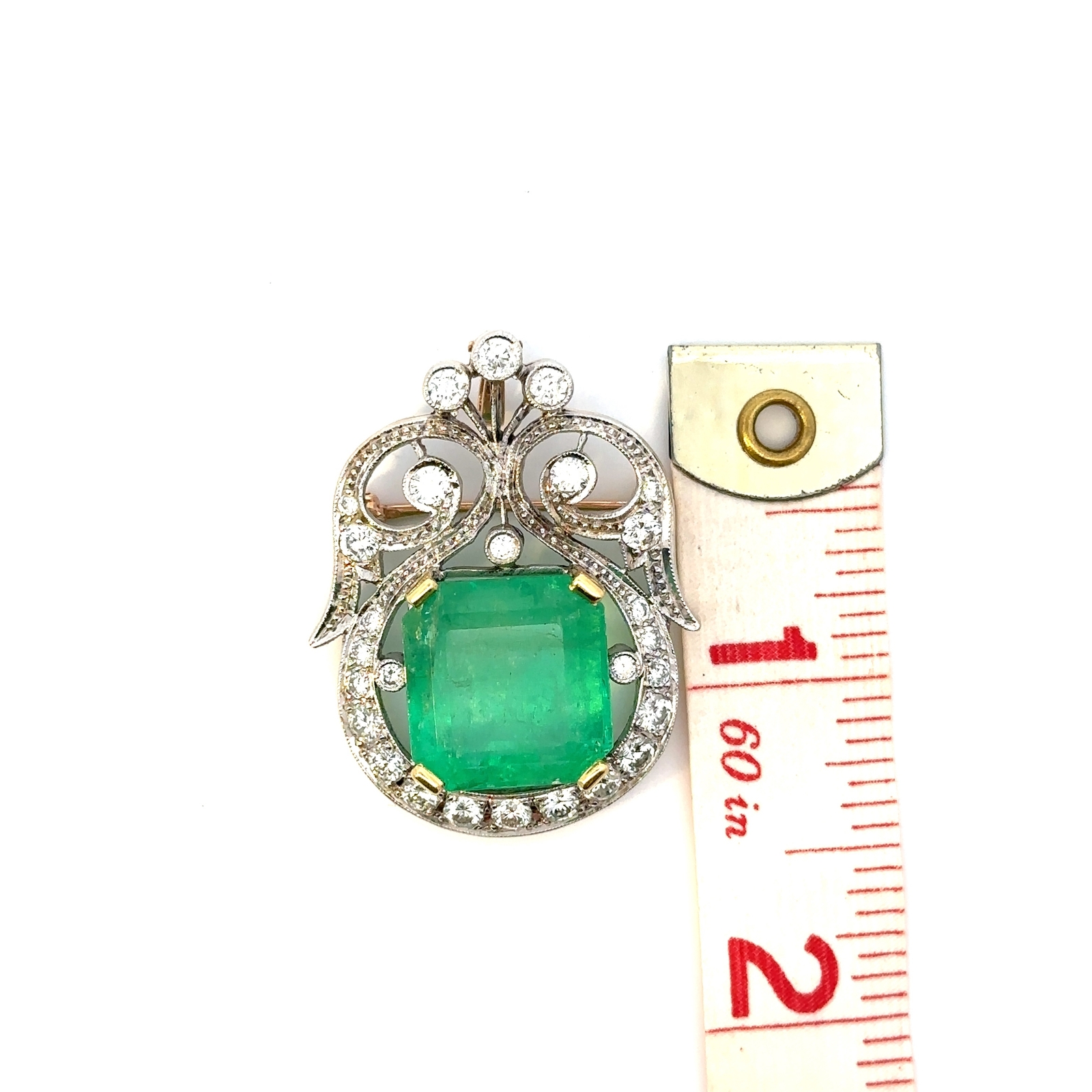 GIA Certified Emerald Diamond Brooch/Pendant Set in 14KT White Yellow Gold G006