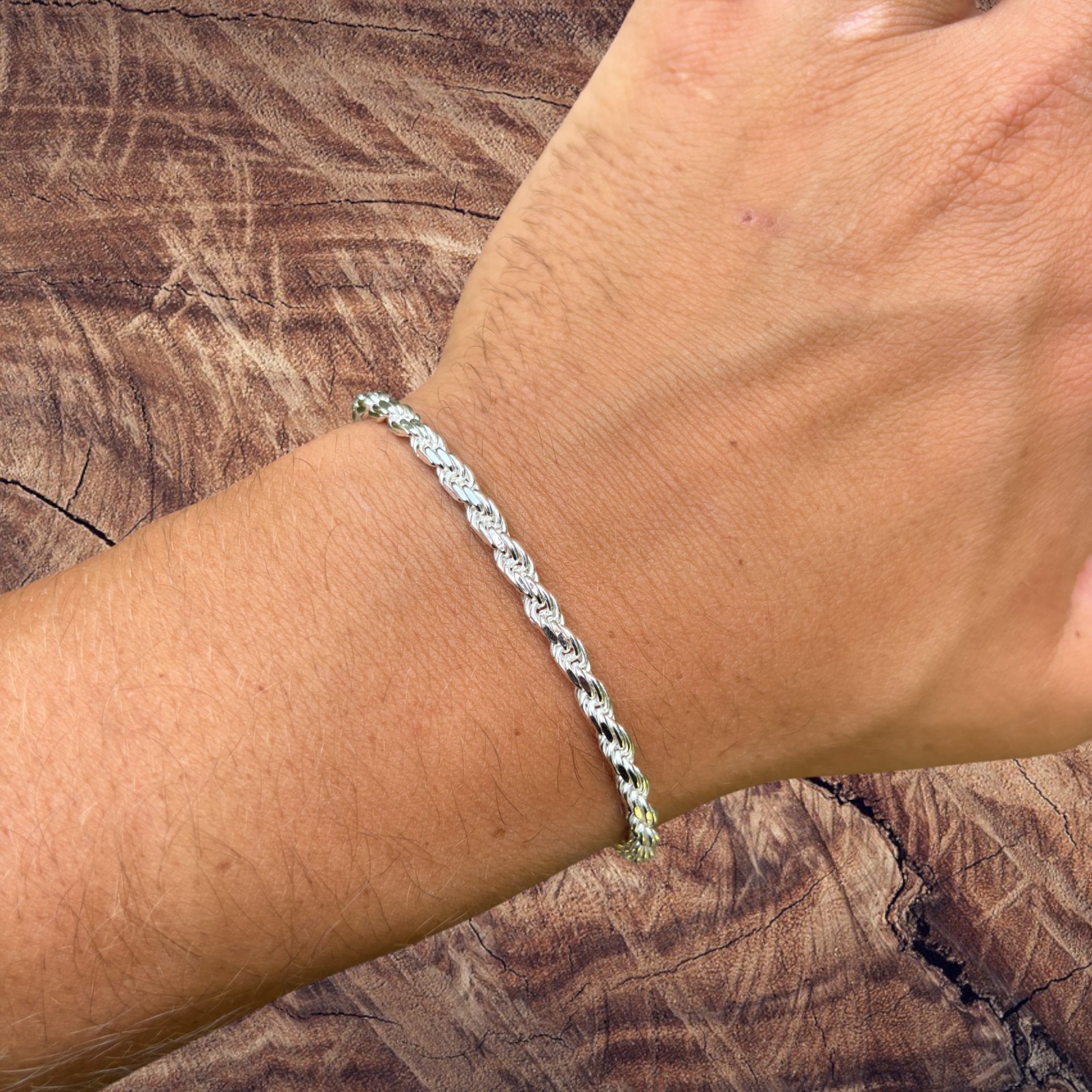 4mm Diamond Cut Rope Bracelet – Solid 925 Sterling Silver Or 14k Gold Vermeil