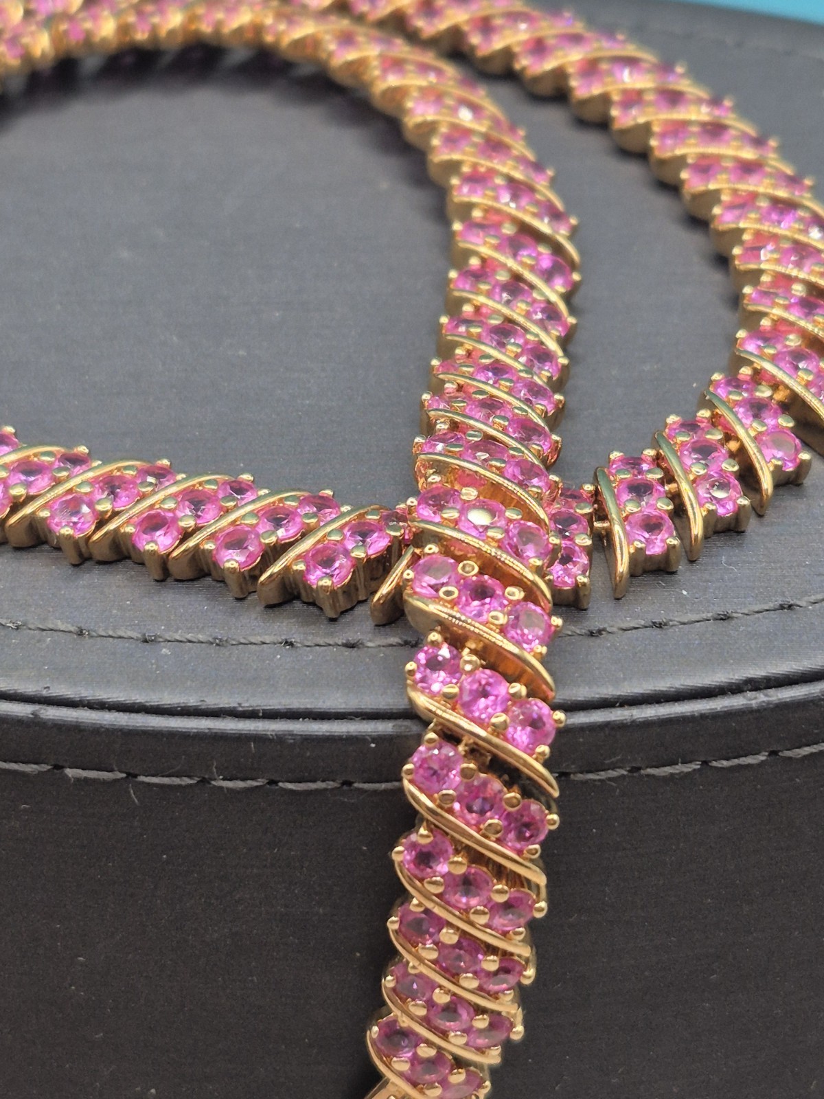 925 Pink Sapphire Gold Over Sterling Silver Tennis Necklace Choker 17in Infinity