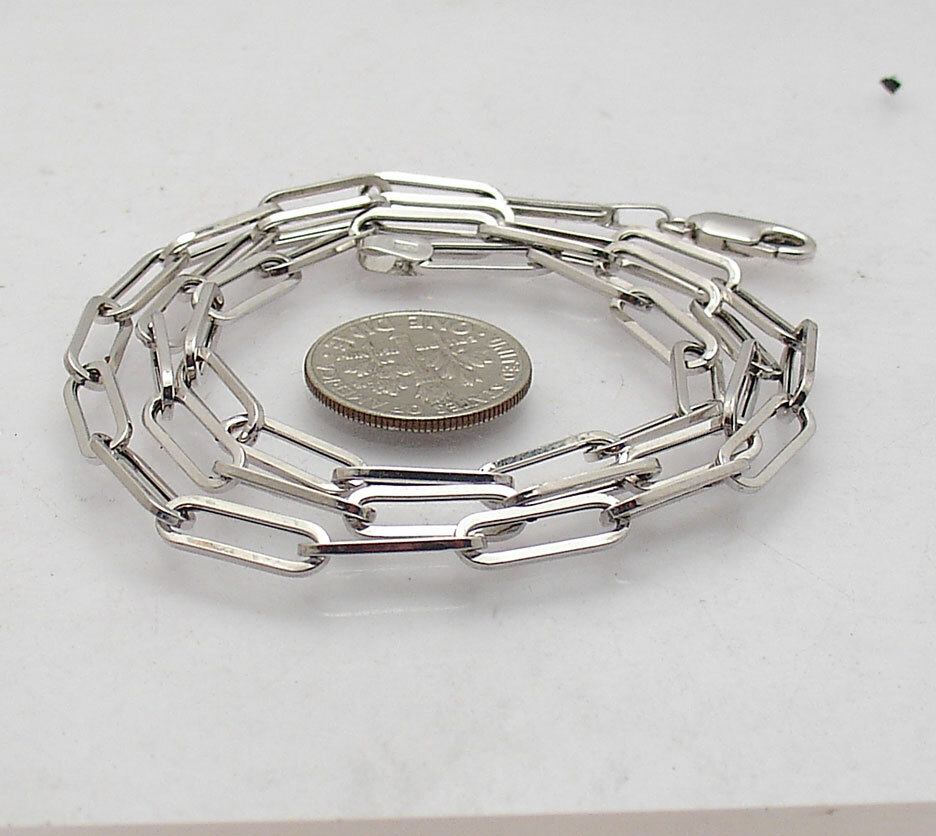 Fashion Elongated Paper Clip Chain Necklace Real 14K White Gold 14″ thru 46″