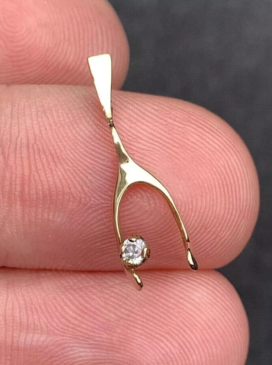 Vintage Inspired Wishbone Pendant 0.20 Ct Real Moissanite 14K Yellow Gold Finish