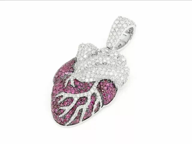 3.00 Ct Round Cut Lab-Created Ruby Women’s Heart Pendant 14K White Gold Plated