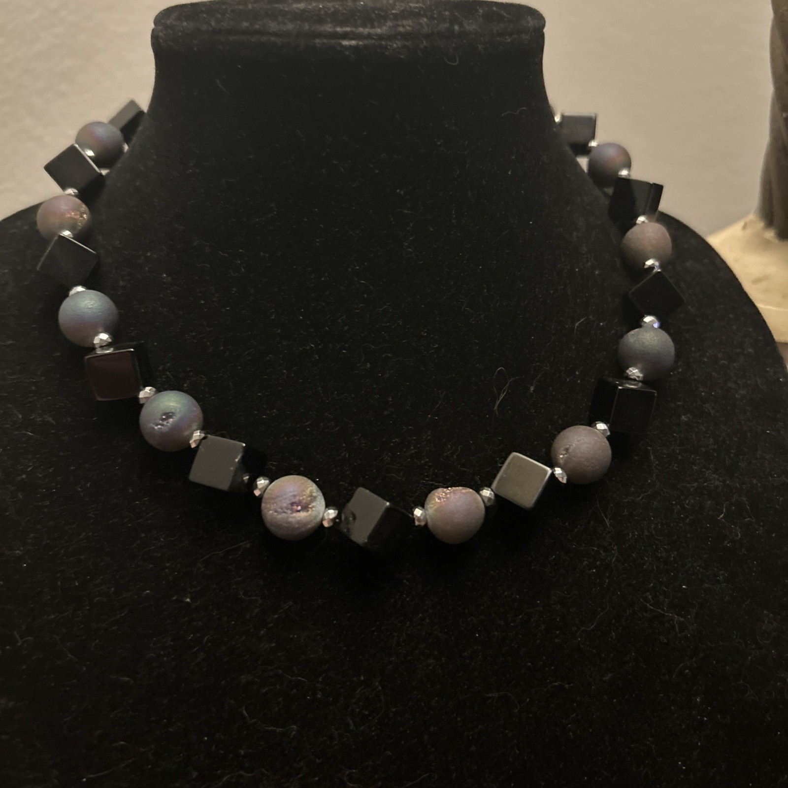 Sterling silver black Onyx purple Quartz Hemiatite Beaded 18” Toggle Necklace