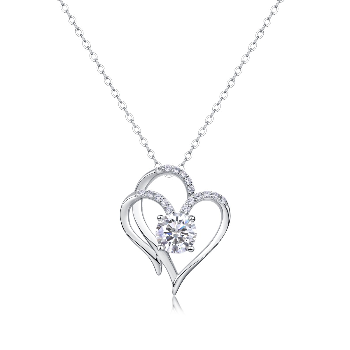 1ct Moissanite Heart-to-Heart Pendant Necklace S925 Silver – Luxury Design – 16″