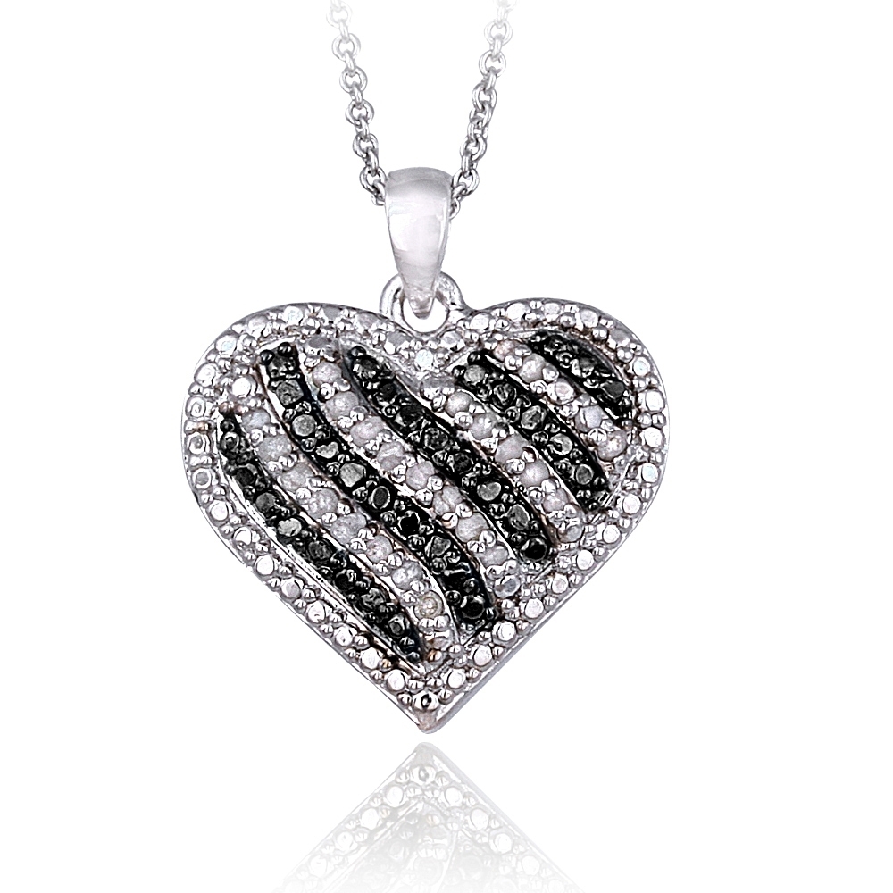0.50ct TDW Black & White Diamond Striped Heart Necklace