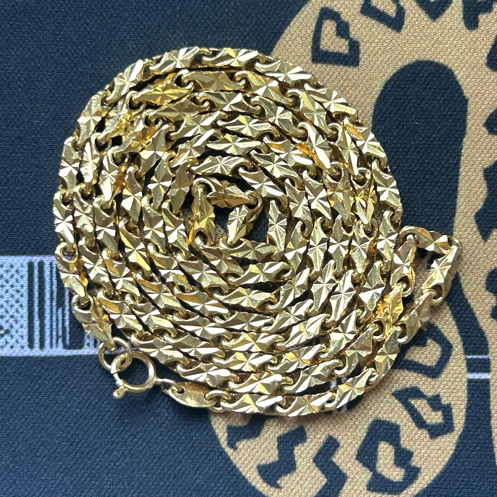 21K Solid Yellow Gold Box Bar Link Chain Necklace