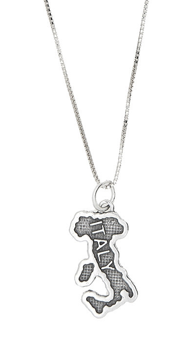 Sterling Silver Italy Country Map Travel Charm with Box Chain Necklace