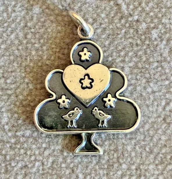 VTG Sterling Silver LOVE Lovebirds Tree Charm Pendant Heart Stars Birds 1 1/8″