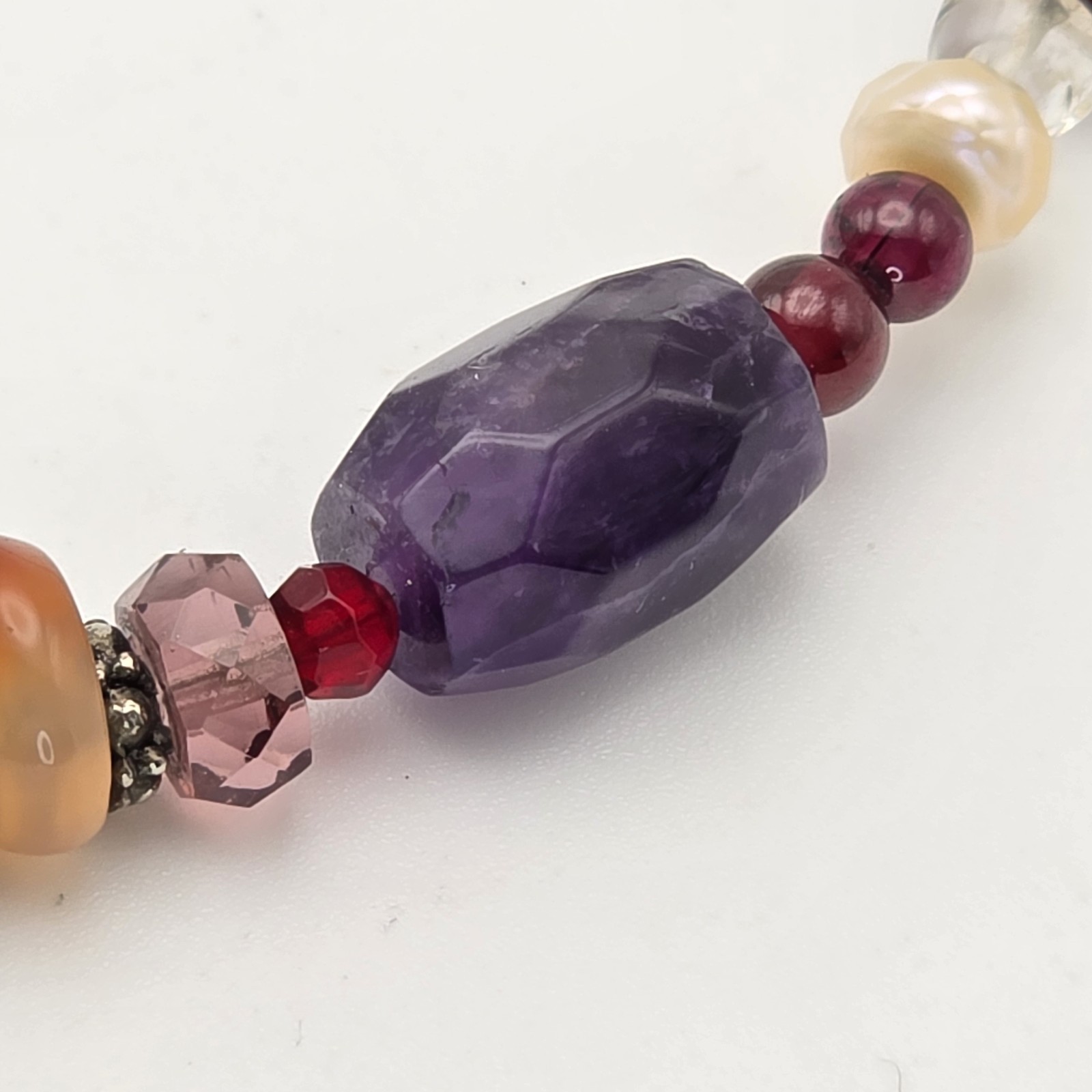Multi-Color Gemstone Necklace Garnet Amethyst Citrine Pearl 925 Sterling Silver