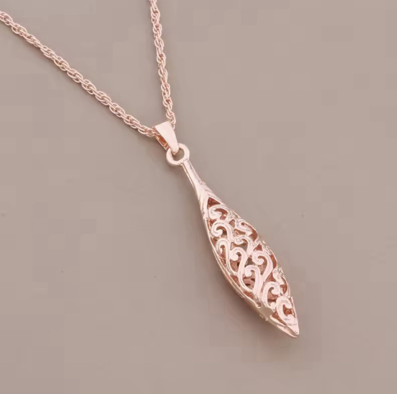 9ct Rose Gold Filled Thin Unique Long Drop Pendant 45cm Necklace FREE Box