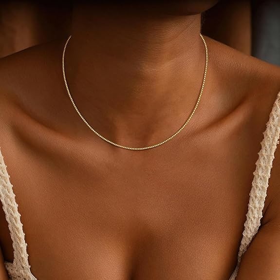 Gold Chain for Women,18K Gold Plated 925 Sterling Silver 1.2Mm Box Chain Lobster