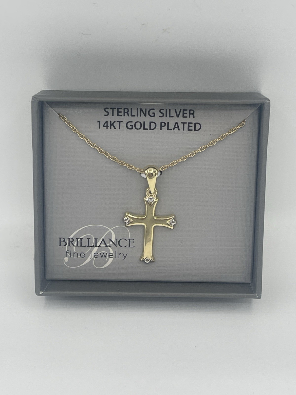 New Brilliance Fine Jewelry Sterling Silver 925 Cross 14k Gold Plated Necklace