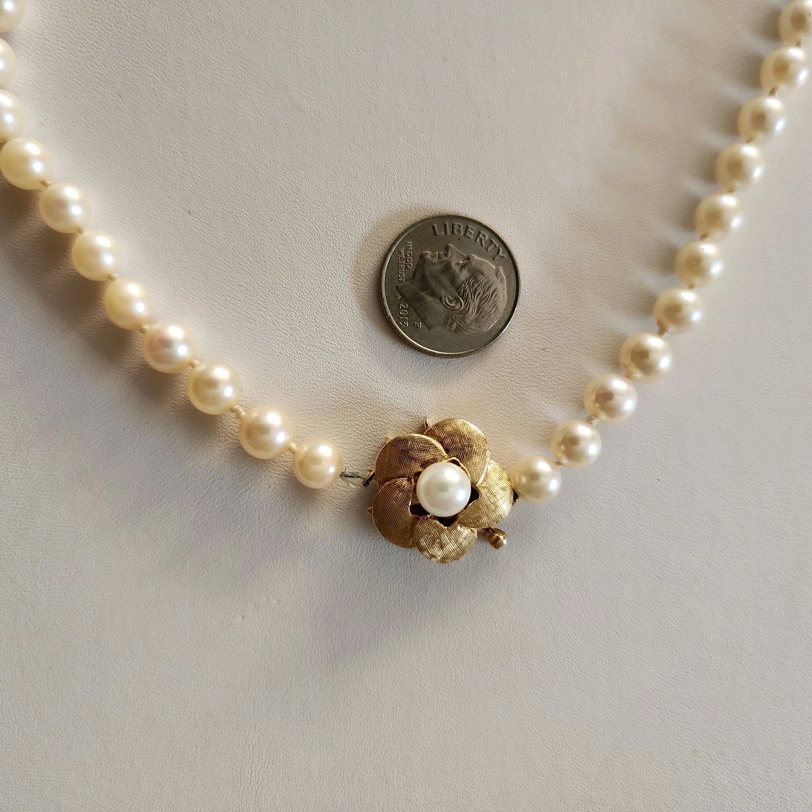 Cream Colored Pearl Necklace – Single Strand With 14k Clasp, With AGA Appraisal