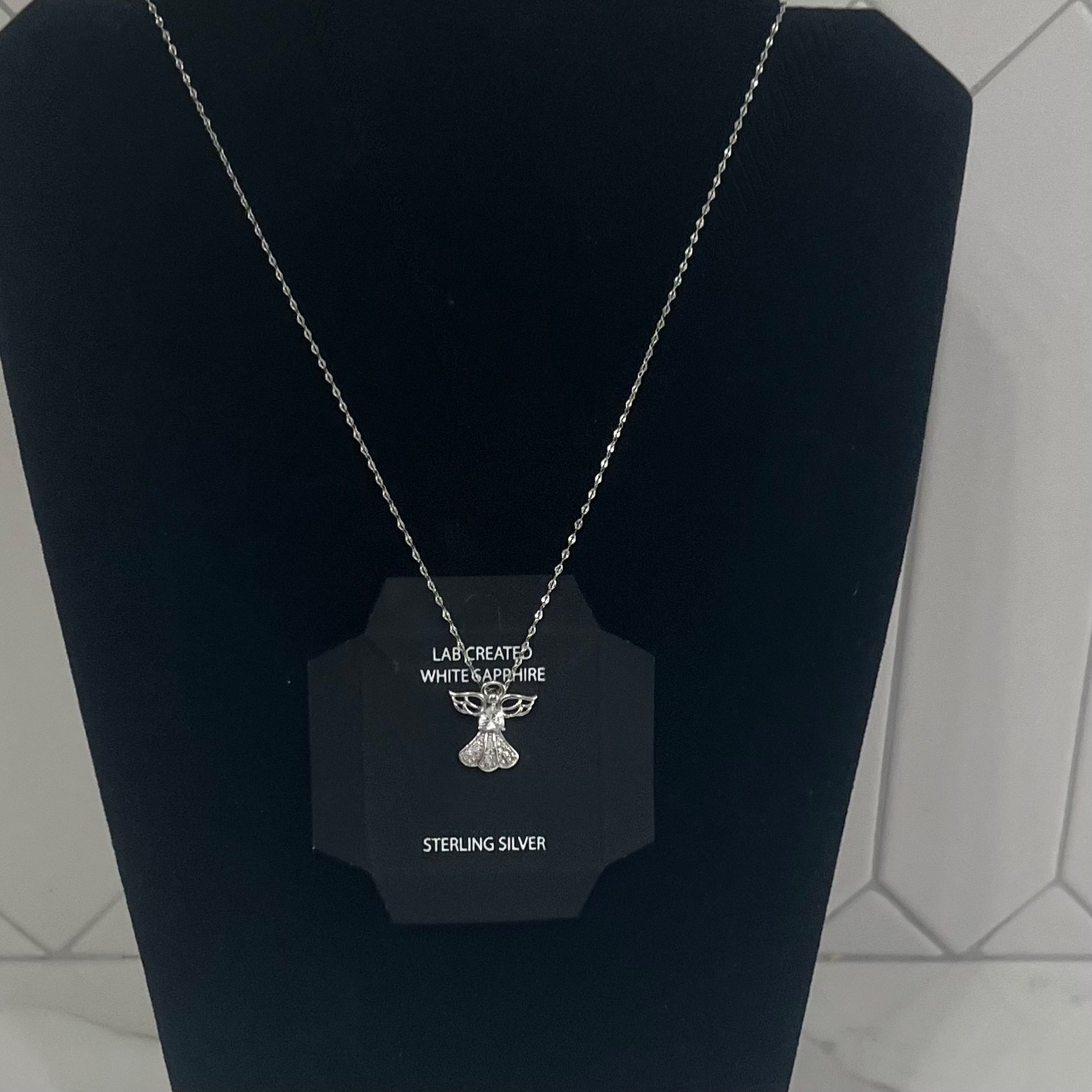 Sterling Silver Lab Created Sapphire Angel w/18 inches chain Macy’s