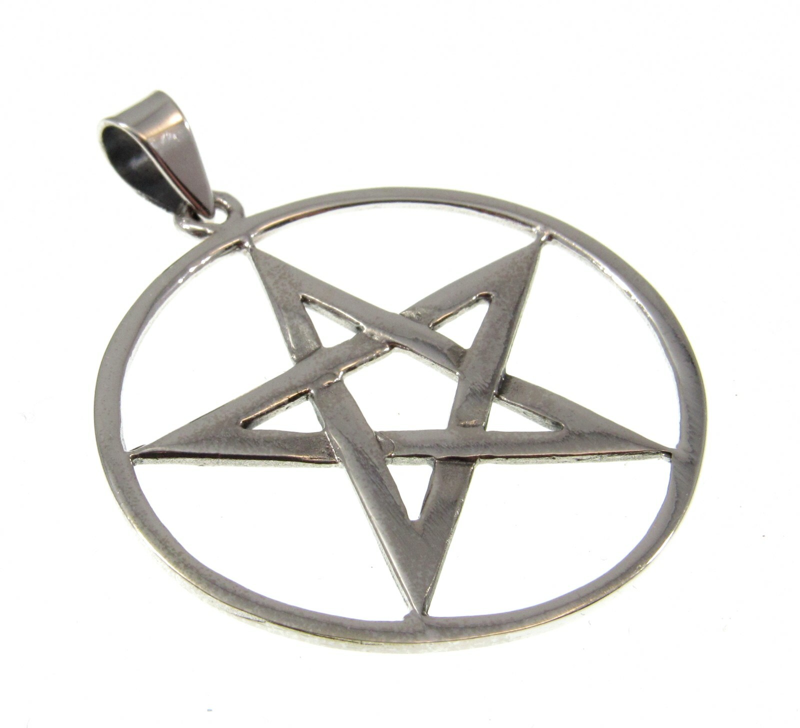 Large 925 Sterling Silver Round Pentacle Pentagram Pendant Talisman Wicca