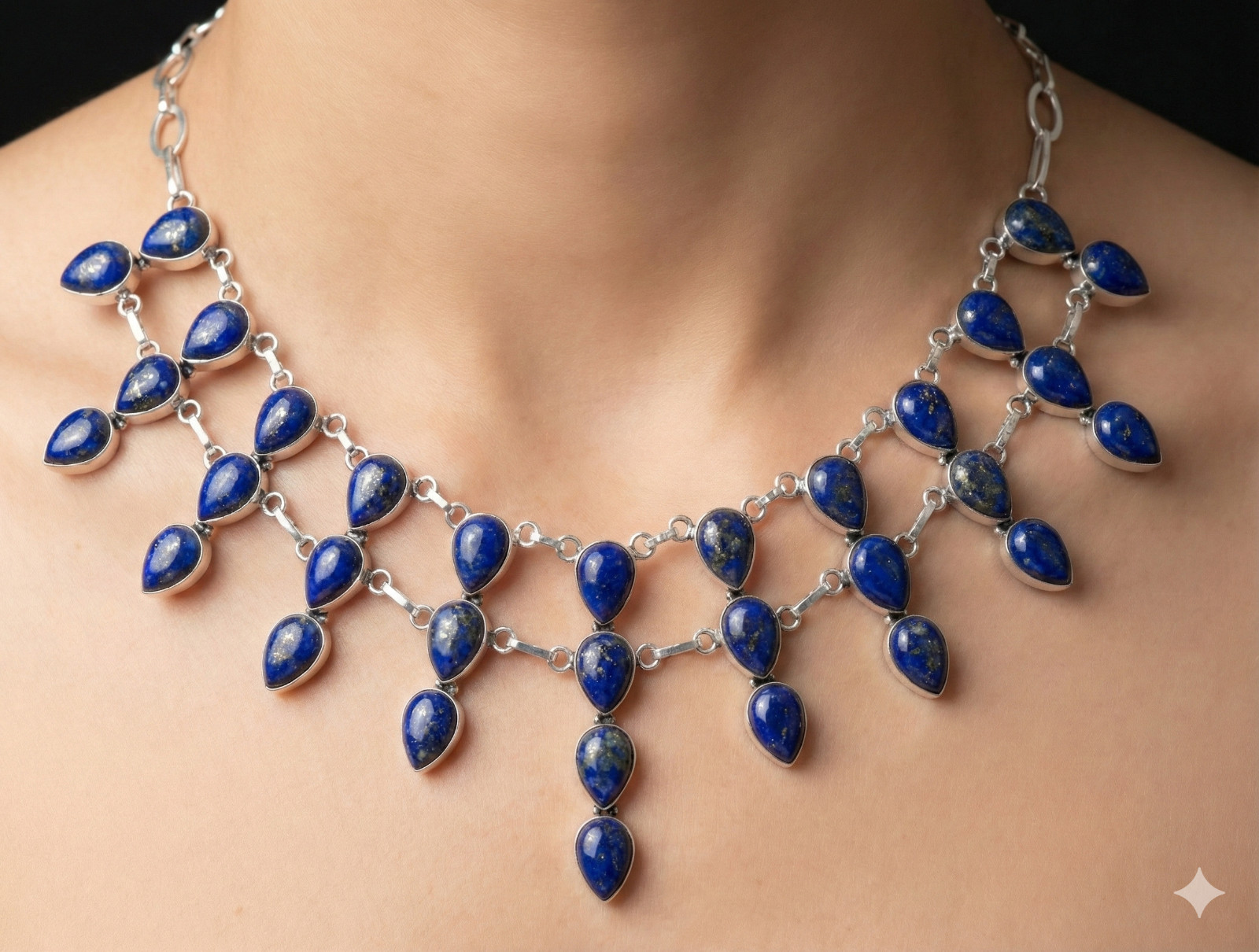 925 Sterling Silver Lapis Lazuli Gemstone Handmade Jewelry Necklace Size-17-18