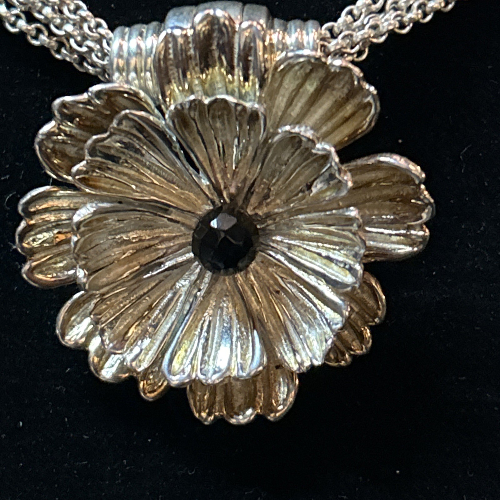 #53 Joseph Esposito Silver 925 Layered Flower Snap Pendant Necklace – 17″