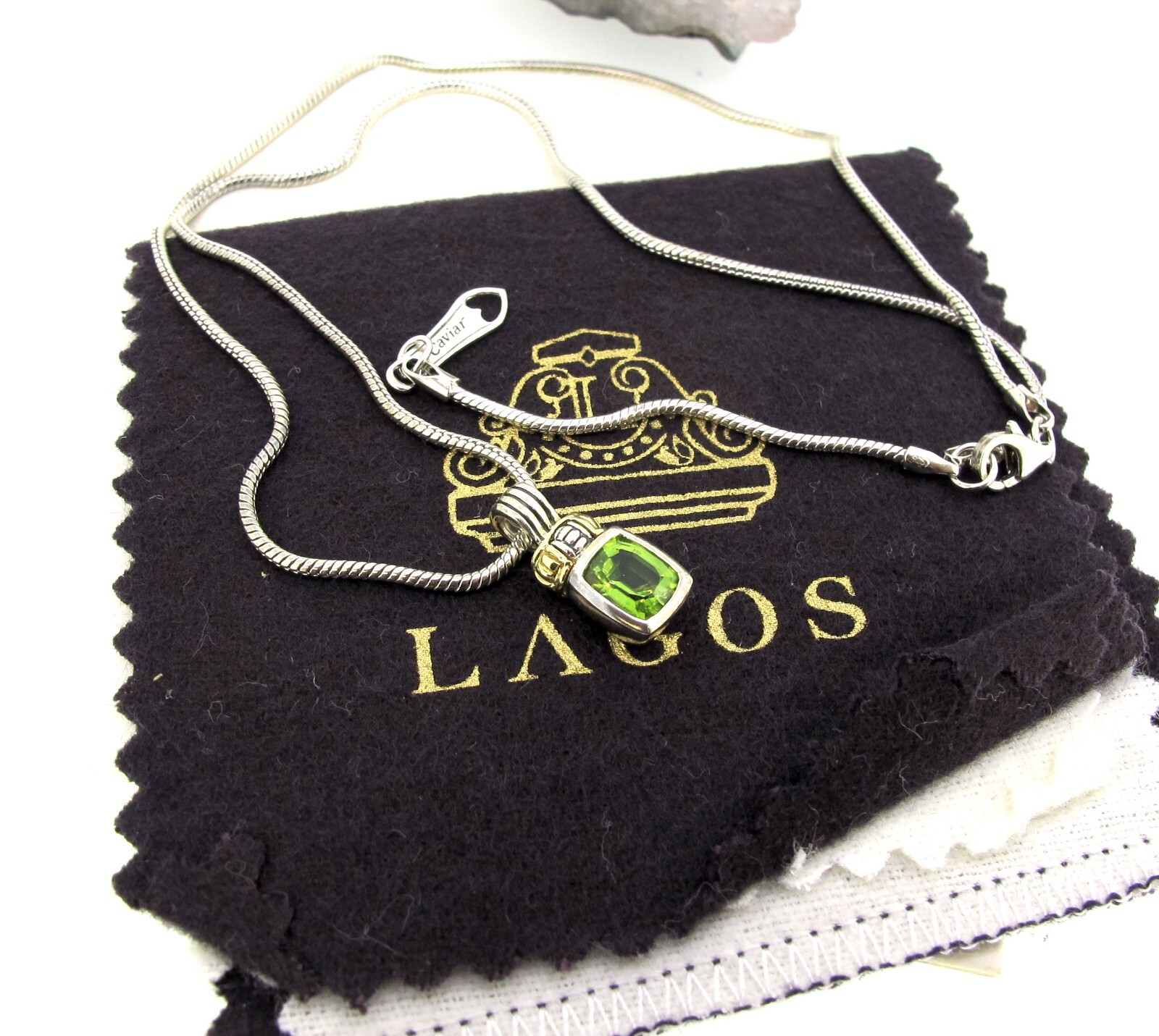 Caviar Lagos 18k Yellow Gold & Sterling Silver Peridot Stone Adjustable Necklace