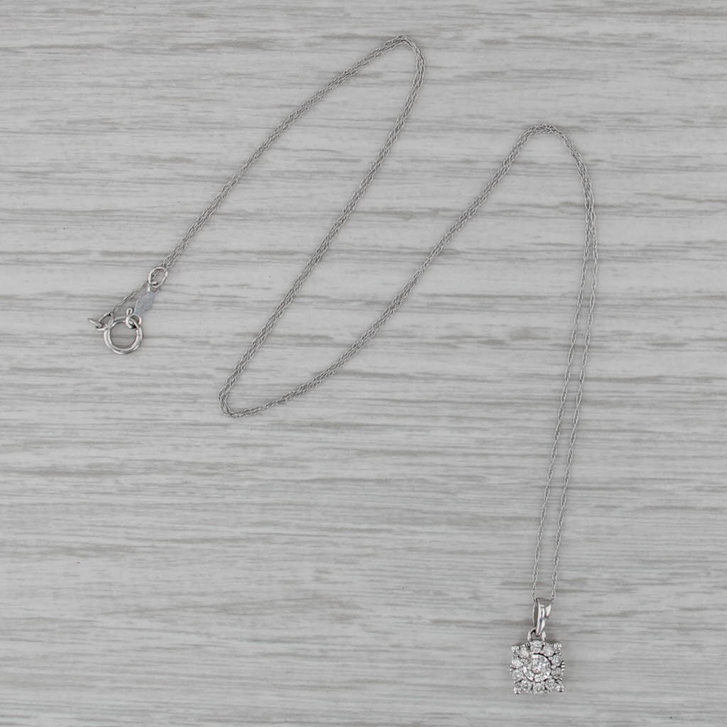 0.20ctw Diamond Halo Pendant Necklace 10k White Gold 20.25″ Rope Chain