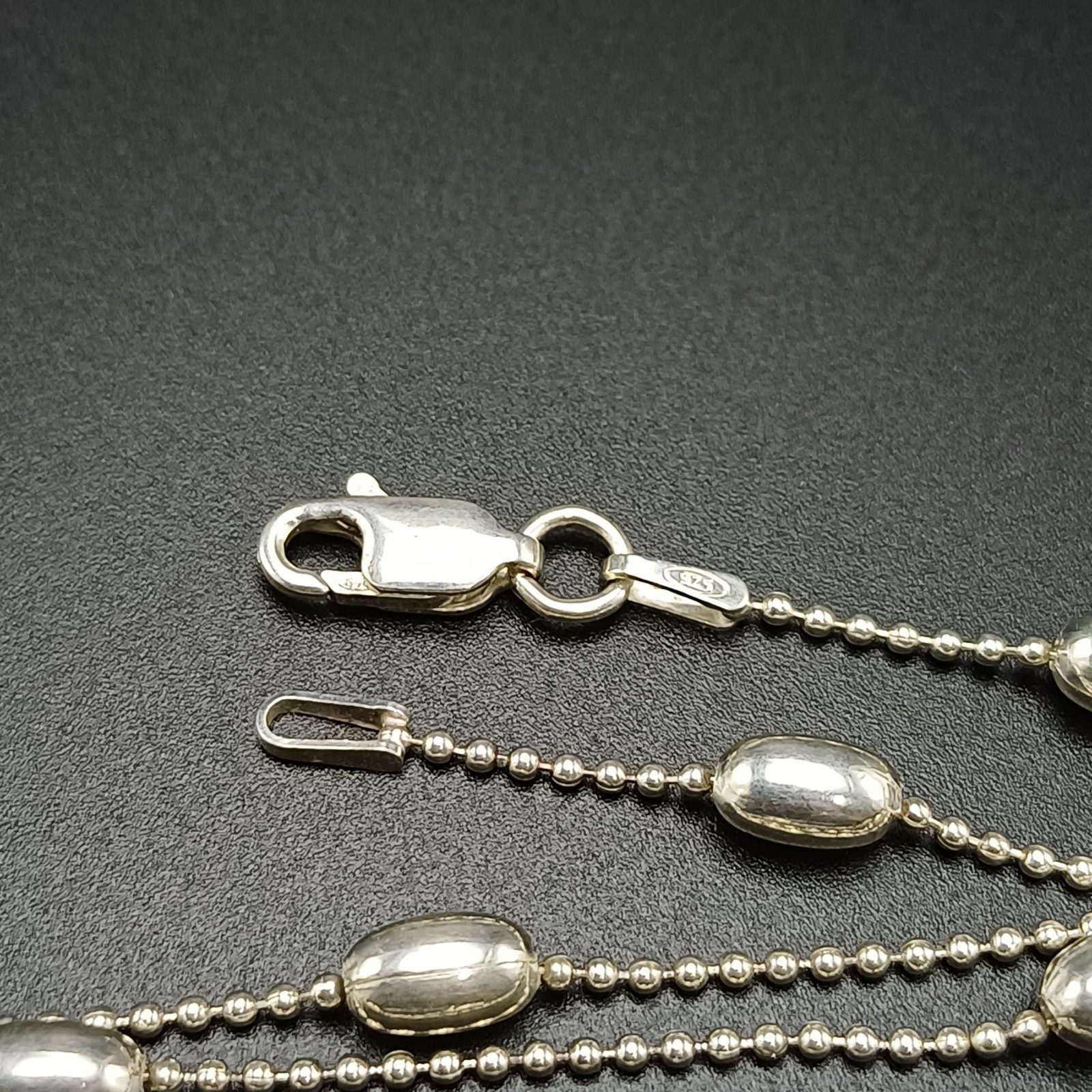 925 Sterling Silver BELLA Bead Oval Ball Station Necklace 19.5″ 5.6g Excellent