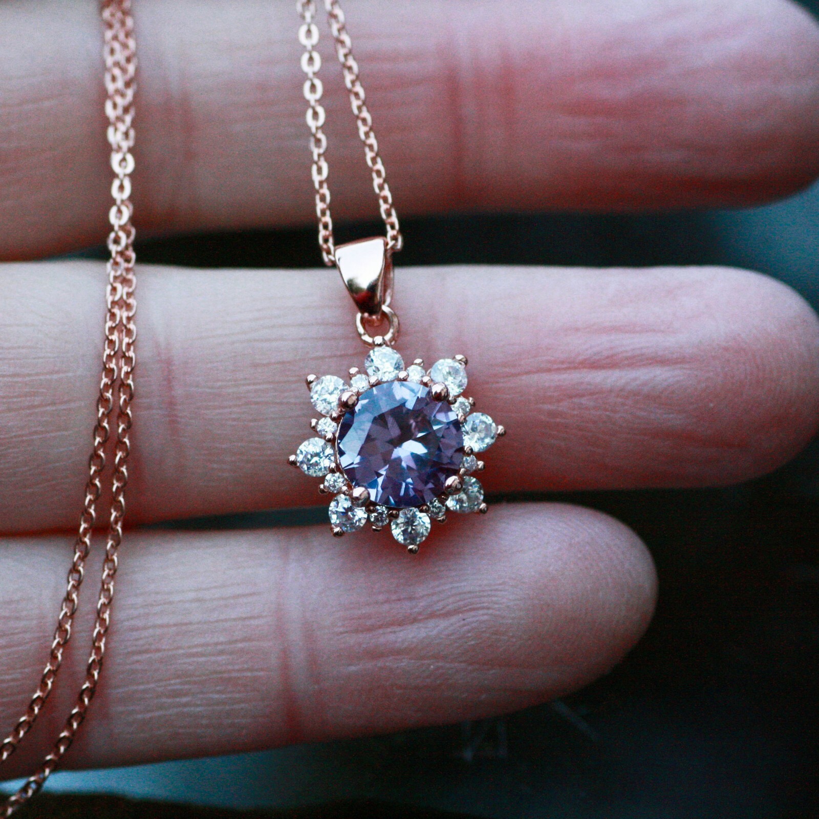 Lab Grown Color Change Alexandrite Pendant Rose Gold Vermeil , June Birthstone