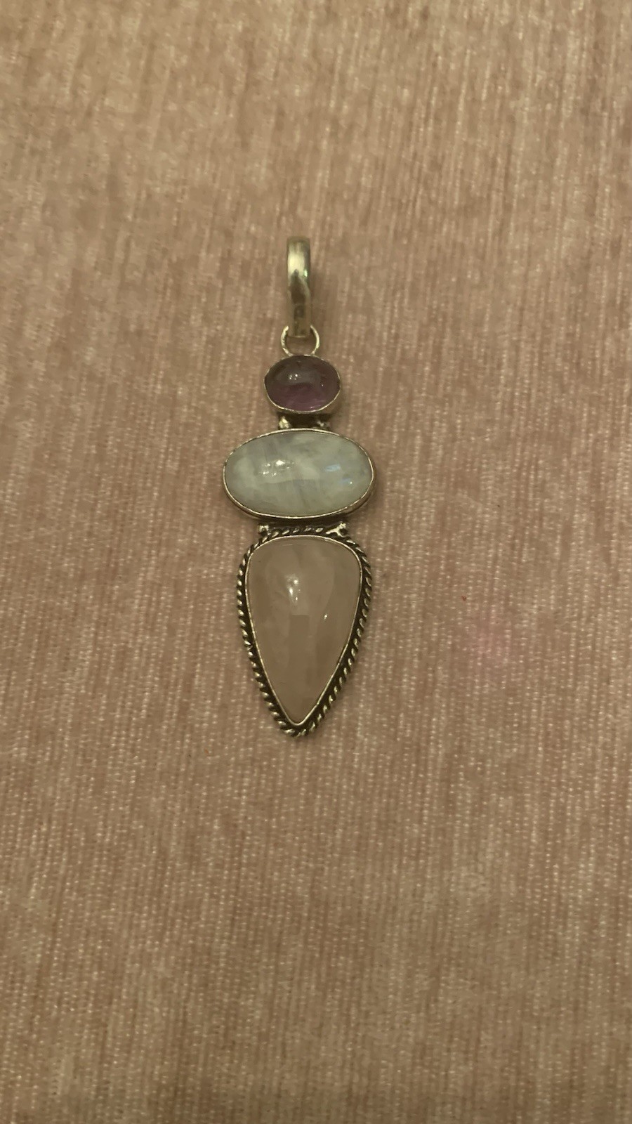 Gemstone 925 Silver Pendent Rose Quartz Moonstone And Amethyst