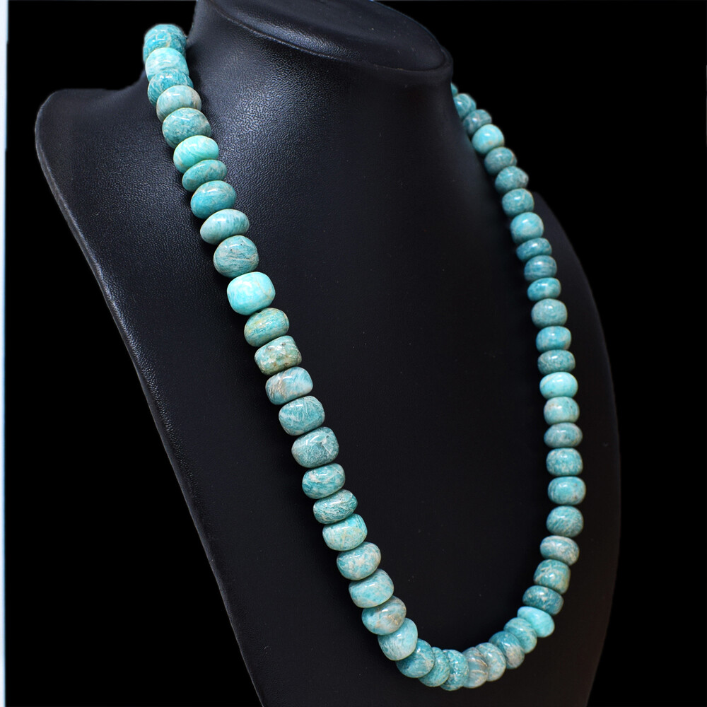 520.00 Cts Earth Mined Amazonite Round Shape Untreated Beads Necklace NK 23E58