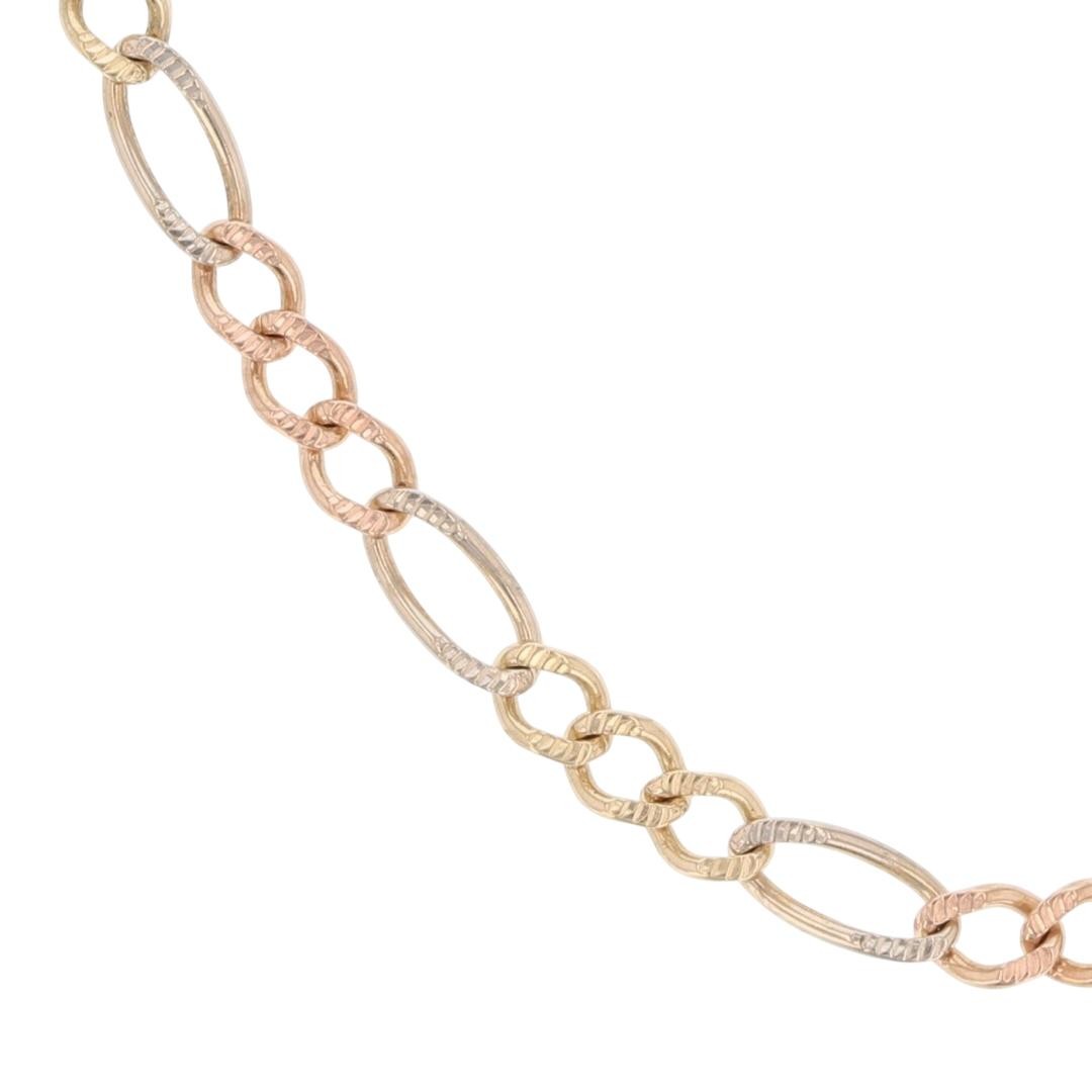 2.7mm Textured Figaro Link Chain 24.5″ Necklace 10k Multi-Tone Gold 5.33 Grams