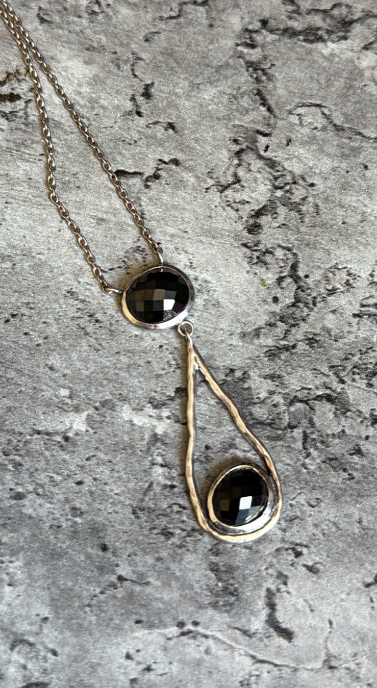 Vintage “G & H” Grace & Heart Sterling Silver Jet Necklace Black Faceted Onyx