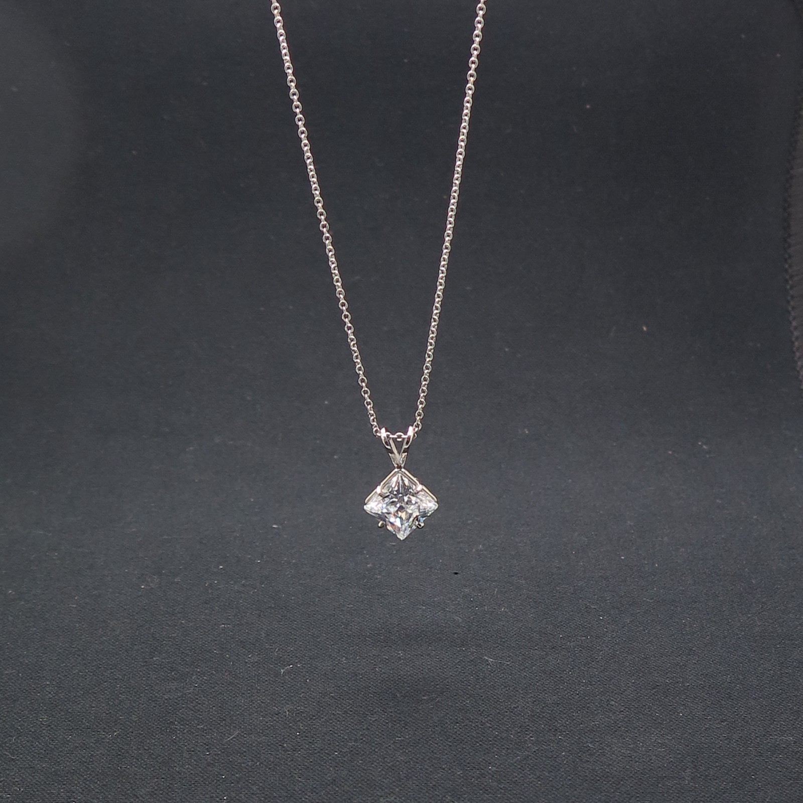 Platinum 950 Chain V Prong Princess-cut CZ Solitaire Pendant