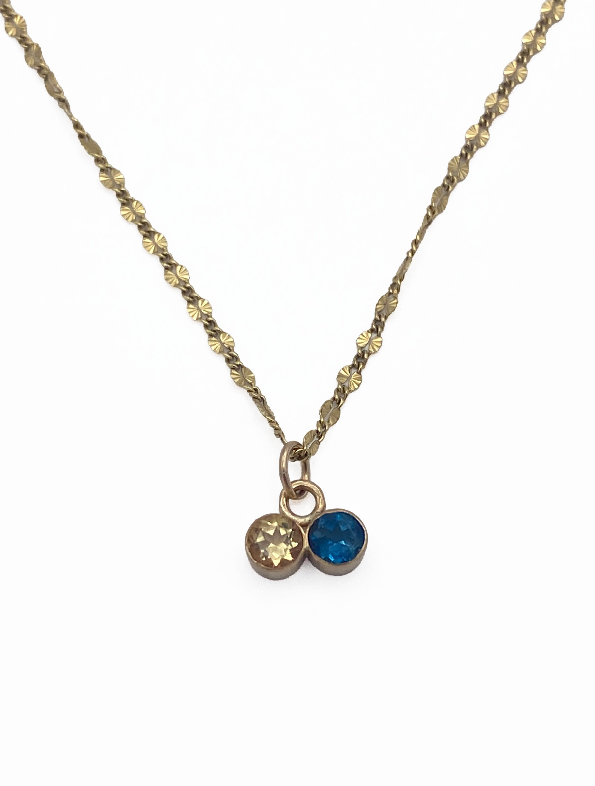 Handmade Citrine & Topaz Pendant, 18″ Pattered Italian Necklace, All 1/20 14K GF