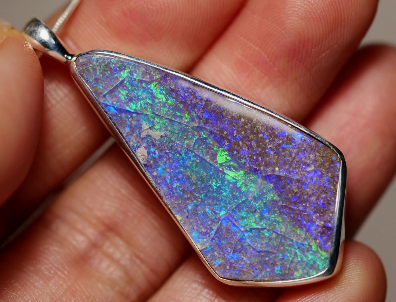 BIG Australian Natural Andamooka Painted Lady Opal Silver 925 Pendant Hallmarked