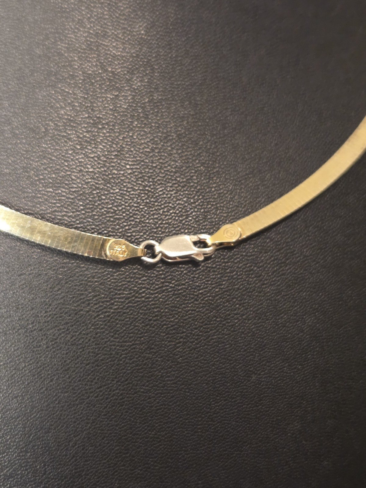 ITALY STERLING SILVER REVERSIBLE HERRINGBONE NECKLACE SILVER ONE SIDE GOLD OTHER