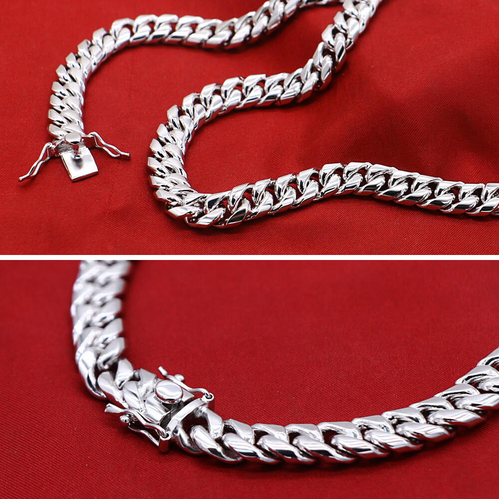 925 Sterling Silver 10mm Miami Cuban Link Chain Men’s Necklace w/ Box Lock Clasp