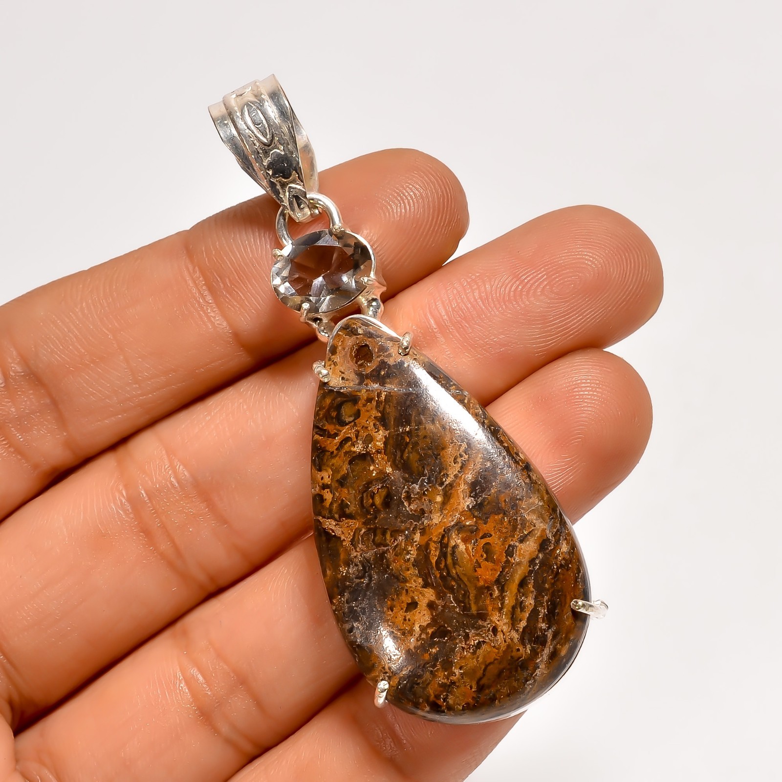 Natural German Mariam Jasper Gemstone Crystal 925 Sterling Silver Pendant 2.4″