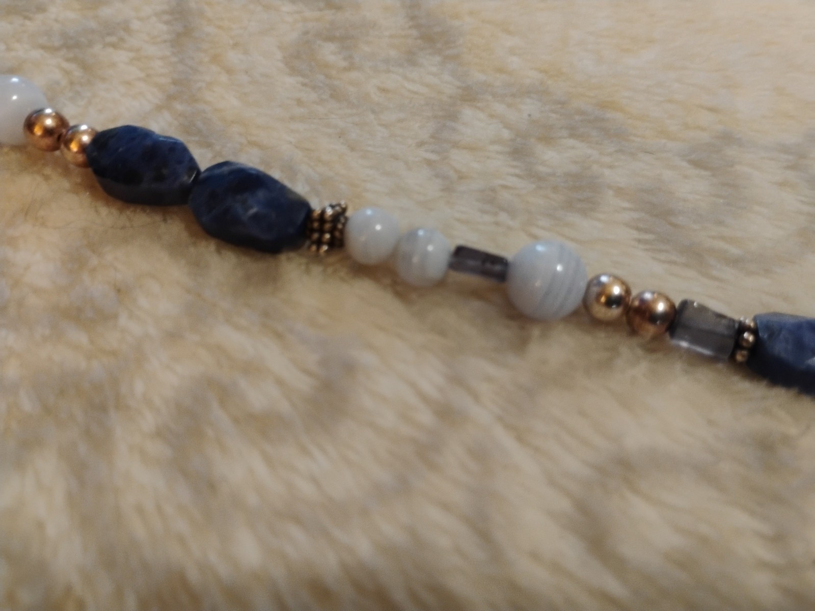 Sterling And Lapis Necklace MOP Silver Beads 36in Unique Handmade Beautiful