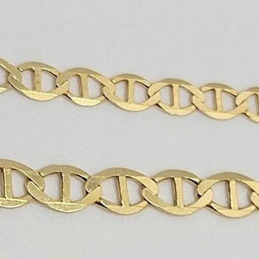 10K Solid Yellow Gold Mariner Link Chain Bracelet Necklace 3.2mm~6mm Size 7″~26″