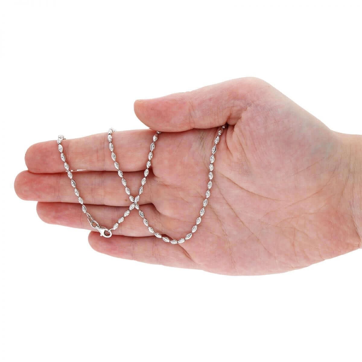 925 Silver 2mm-4mm White Half Moon Cut Oval Barrel Beaded Chain Necklace 18″-26″