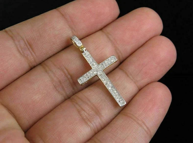 0.50 Ct Lab Created Diamond Cross Pendant With Free Chain 14k Yellow Gold Plated