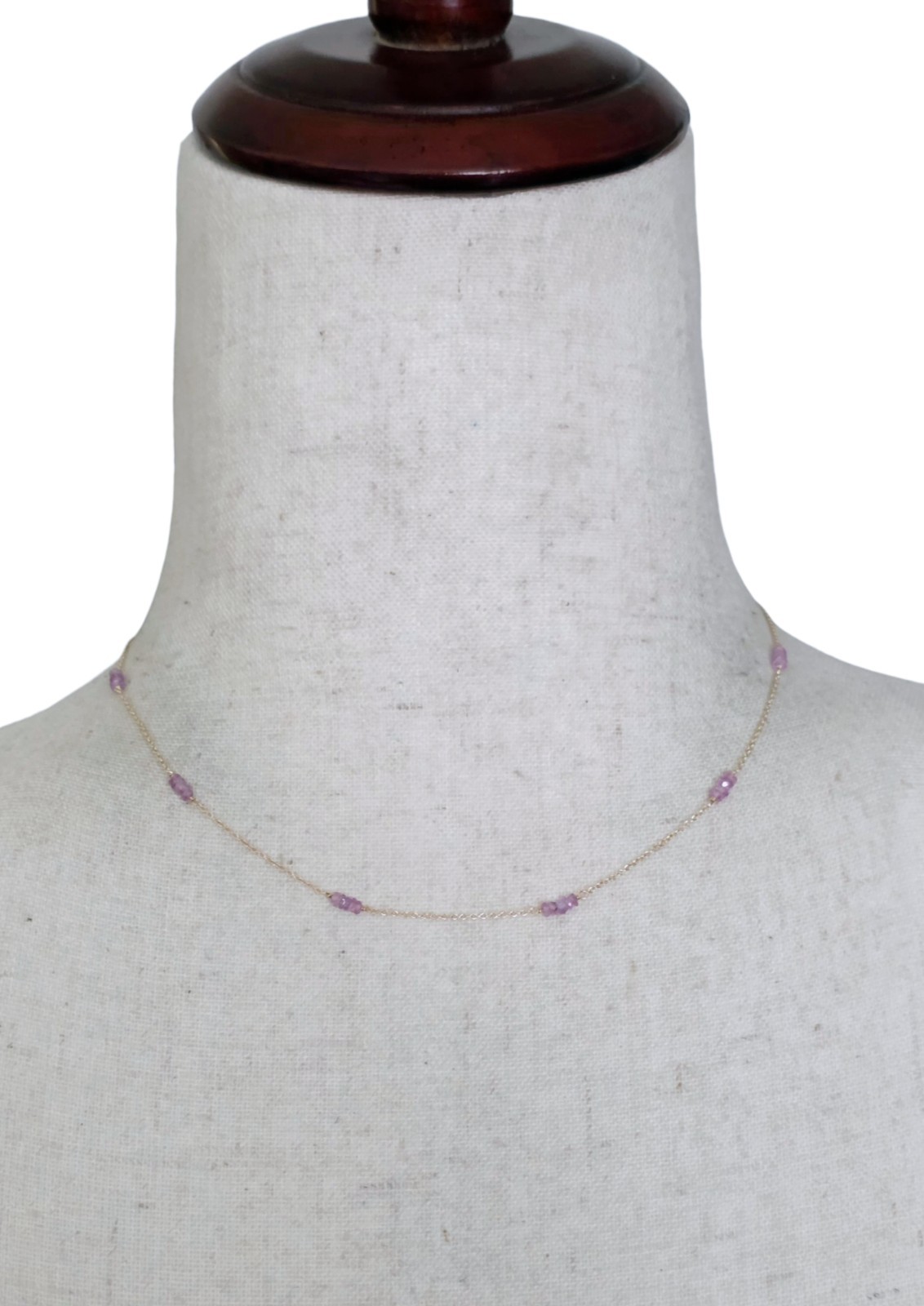 14K Solid Gold Natural Amethyst Necklace Dainty Purple Choker Stack Layer 585
