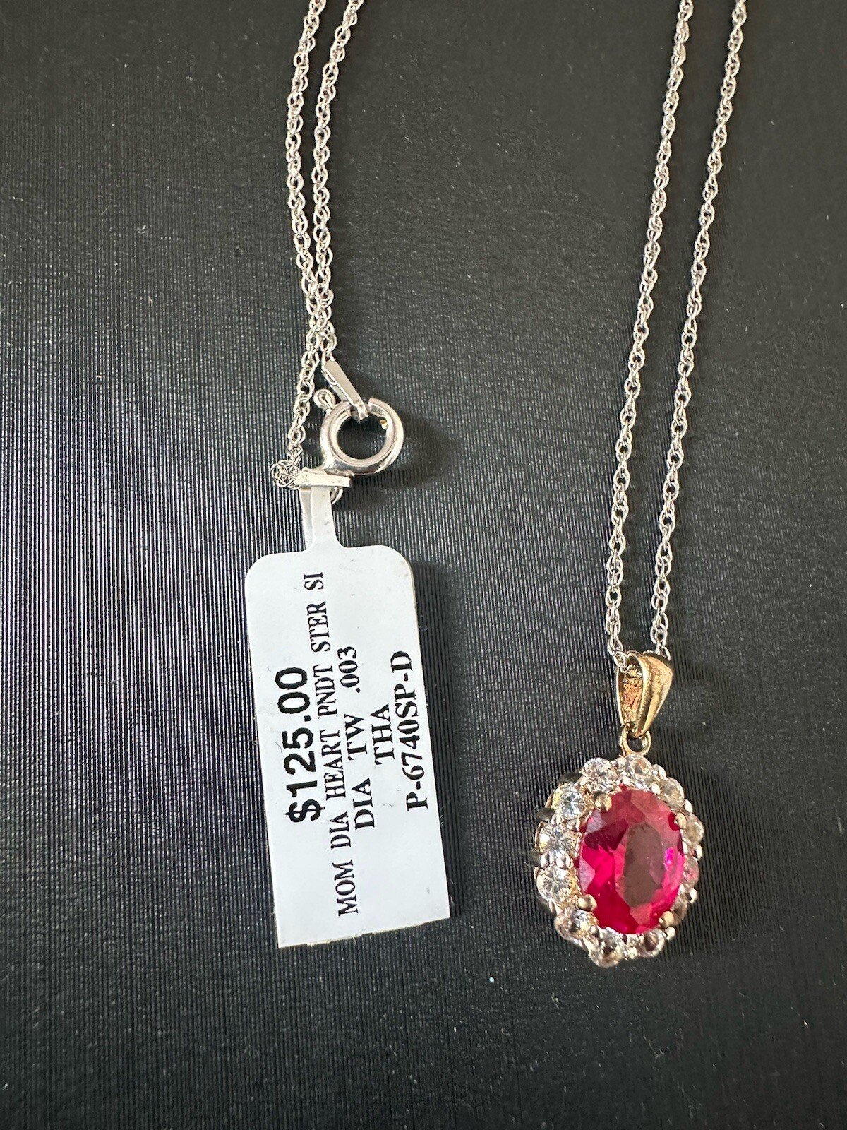 Red Pendant Diamond Sterling Silver Necklace $125