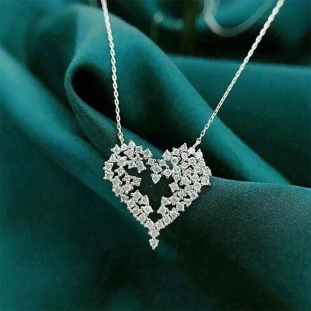 1TCW Round Cut Lab Created Diamond 14k White Gold Plated Heart Pendant