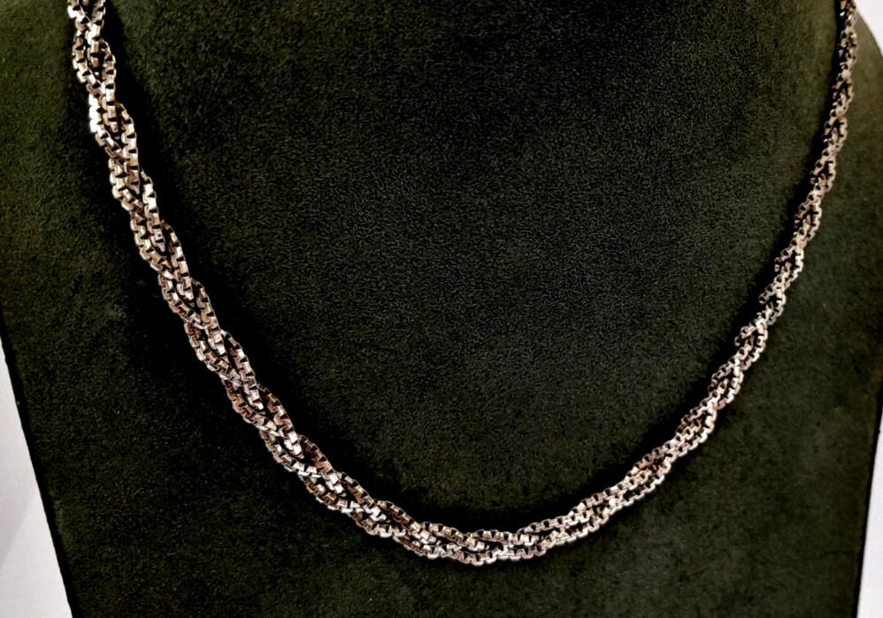 VINTAGE ITALIAN FLAT BRAIDED 925 STERLING SILVER 40 cm NECKLACE 17.2 g