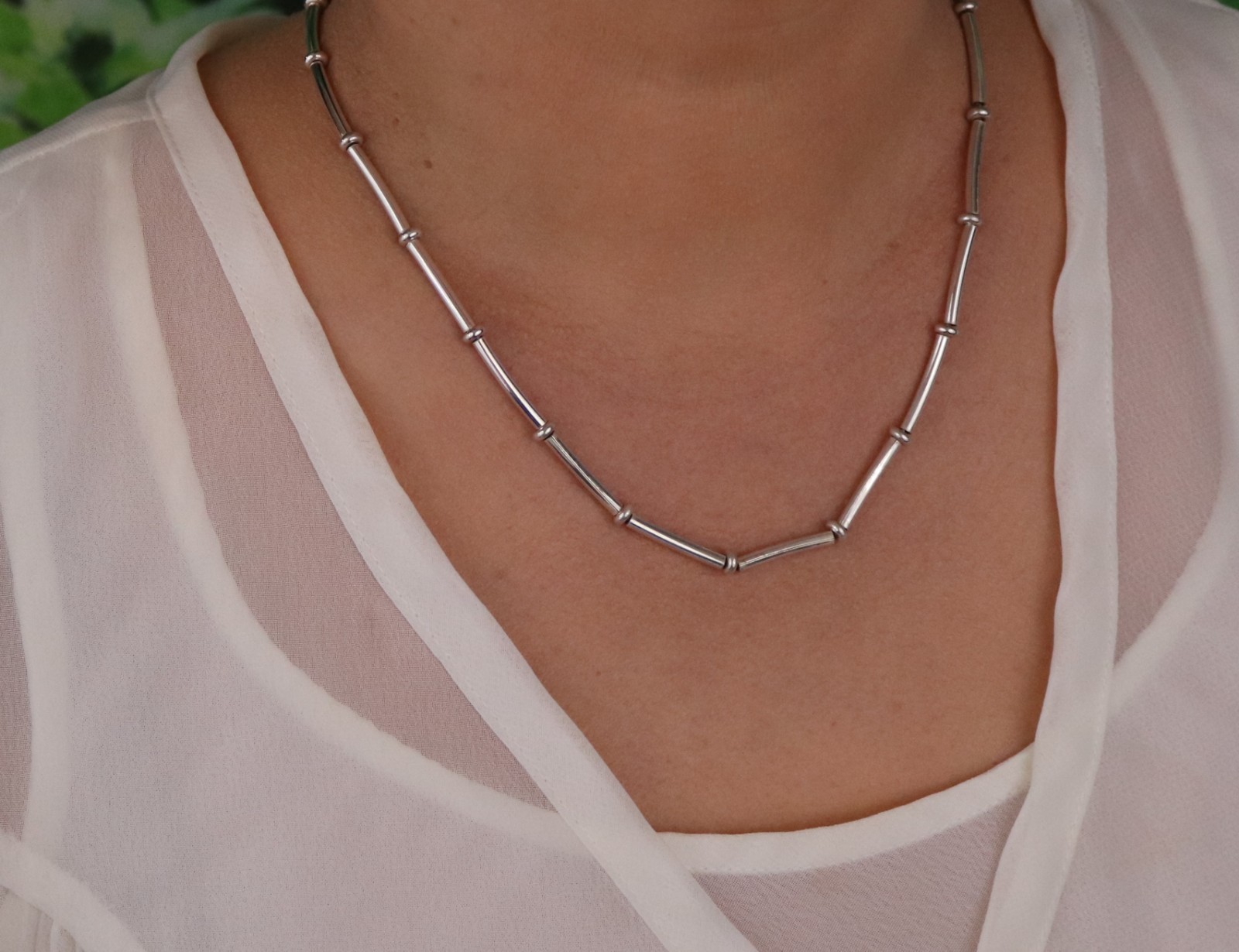 Sterling Silver Beaded Station Necklace 17 1/2″ inch 3mm thick