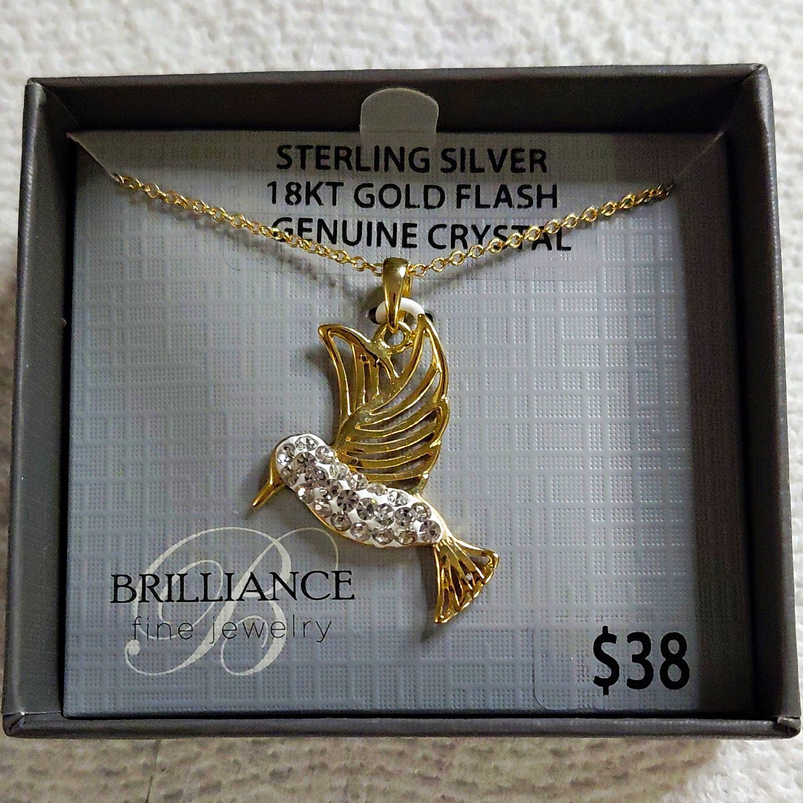 Brilliance Fine Jewelry 925 Sterling 18K Gold Flash Bird Crystal Necklace