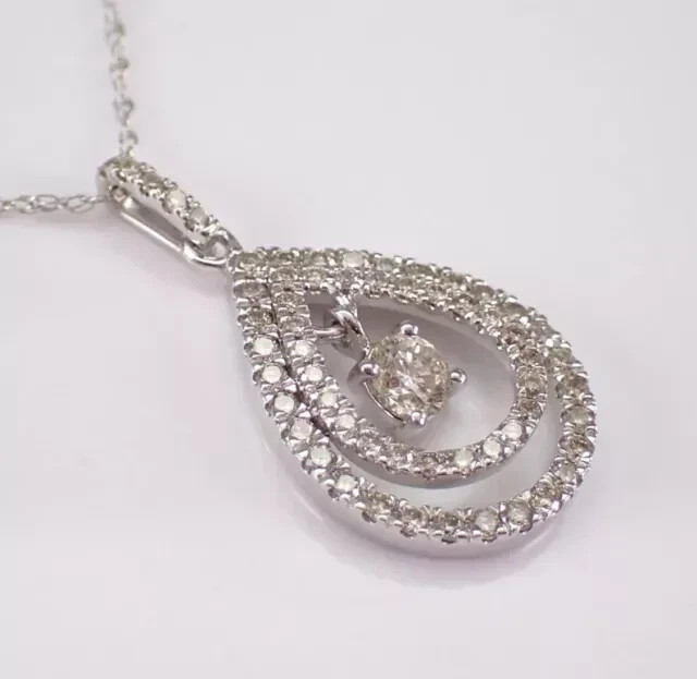 2Ct Round Cut Real Moissanite Teardrop Cluster Pendant 14K White Gold Plated