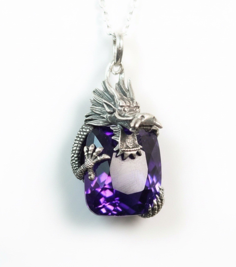 Amethyst Dragon Pendant Necklace