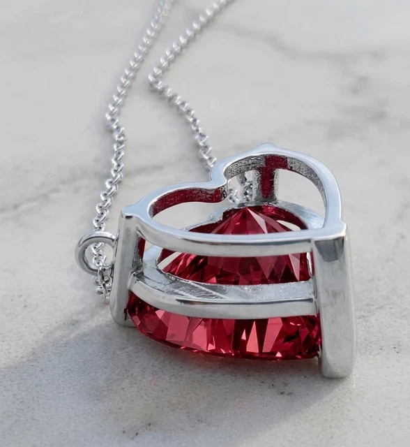 3Ct Heart Cut Lab Created Ruby Women’s Chain Necklace 14k White Gold Plated