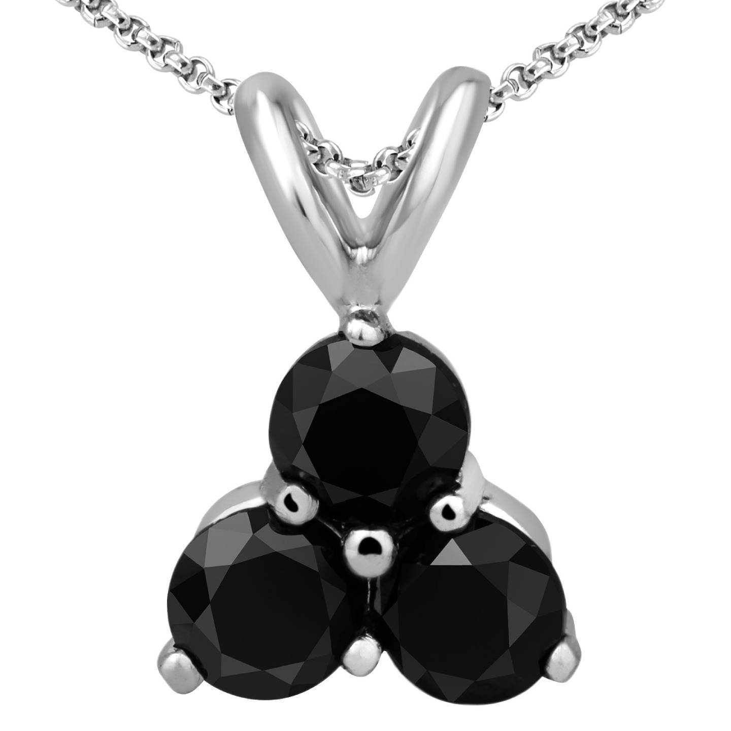 BLACK DIAMOND PENDANT NECKLACE IN Starling Silver 15.65 CT THREE STONE